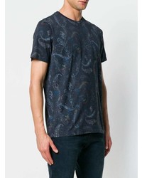 dunkelblaues T-Shirt mit einem Rundhalsausschnitt mit Paisley-Muster von Etro