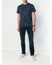 dunkelblaues T-Shirt mit einem Rundhalsausschnitt mit Paisley-Muster von Etro