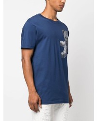 dunkelblaues T-Shirt mit einem Rundhalsausschnitt mit Paisley-Muster von Philipp Plein