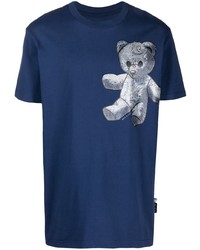 dunkelblaues T-Shirt mit einem Rundhalsausschnitt mit Paisley-Muster von Philipp Plein