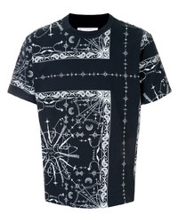 dunkelblaues T-Shirt mit einem Rundhalsausschnitt mit Paisley-Muster von Sacai