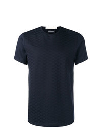 dunkelblaues T-Shirt mit einem Rundhalsausschnitt mit Reliefmuster von Emporio Armani