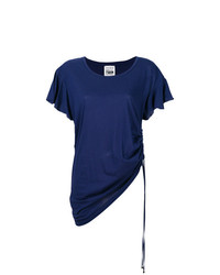 dunkelblaues T-Shirt mit einem Rundhalsausschnitt mit Rüschen von Twin-Set