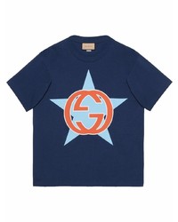 dunkelblaues T-Shirt mit einem Rundhalsausschnitt mit Sternenmuster von Gucci