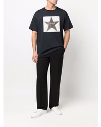 dunkelblaues T-Shirt mit einem Rundhalsausschnitt mit Sternenmuster von Roberto Cavalli
