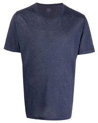 dunkelblaues T-Shirt mit einem Rundhalsausschnitt von 120% Lino