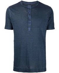dunkelblaues T-Shirt mit einem Rundhalsausschnitt von 120% Lino