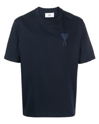 dunkelblaues T-Shirt mit einem Rundhalsausschnitt von Ami Paris