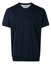 dunkelblaues T-Shirt mit einem Rundhalsausschnitt von Brunello Cucinelli