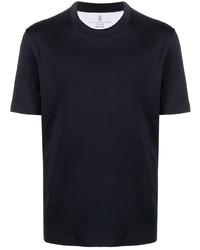 dunkelblaues T-Shirt mit einem Rundhalsausschnitt von Brunello Cucinelli
