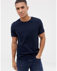 dunkelblaues T-Shirt mit einem Rundhalsausschnitt von Burton Menswear