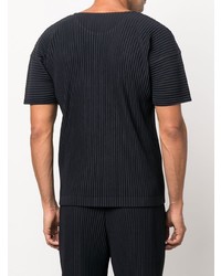 dunkelblaues T-Shirt mit einem Rundhalsausschnitt von Homme Plissé Issey Miyake