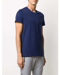 dunkelblaues T-Shirt mit einem Rundhalsausschnitt von Balmain