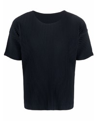 dunkelblaues T-Shirt mit einem Rundhalsausschnitt von Homme Plissé Issey Miyake