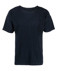 dunkelblaues T-Shirt mit einem Rundhalsausschnitt von Homme Plissé Issey Miyake