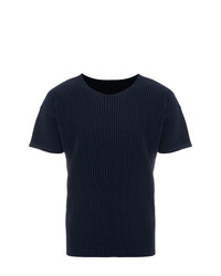 dunkelblaues T-Shirt mit einem Rundhalsausschnitt von Homme Plissé Issey Miyake