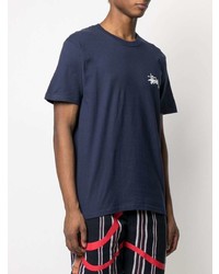 dunkelblaues T-Shirt mit einem Rundhalsausschnitt von Stussy