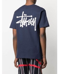 dunkelblaues T-Shirt mit einem Rundhalsausschnitt von Stussy