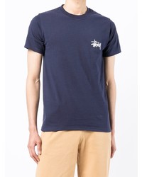 dunkelblaues T-Shirt mit einem Rundhalsausschnitt von Stussy