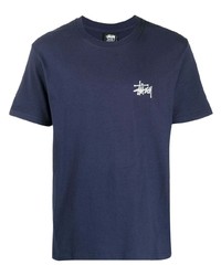 dunkelblaues T-Shirt mit einem Rundhalsausschnitt von Stussy