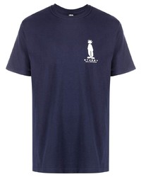 dunkelblaues T-Shirt mit einem Rundhalsausschnitt von Stussy