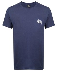 dunkelblaues T-Shirt mit einem Rundhalsausschnitt von Stussy