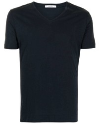 dunkelblaues T-Shirt mit einem V-Ausschnitt von Adam Lippes