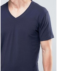 dunkelblaues T-Shirt mit einem V-Ausschnitt von Selected