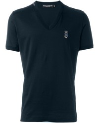 dunkelblaues T-Shirt mit einem V-Ausschnitt von Dolce & Gabbana