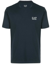 dunkelblaues T-Shirt mit einem V-Ausschnitt von Ea7 Emporio Armani