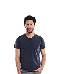 dunkelblaues T-Shirt mit einem V-Ausschnitt von EMILIO ADANI