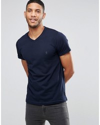 dunkelblaues T-Shirt mit einem V-Ausschnitt von French Connection