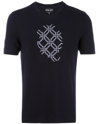 dunkelblaues T-Shirt mit einem V-Ausschnitt von Giorgio Armani