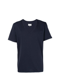 dunkelblaues T-Shirt mit einem V-Ausschnitt von Maison Margiela