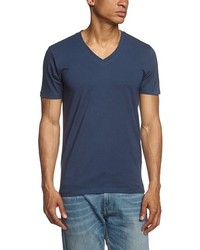 dunkelblaues T-Shirt mit einem V-Ausschnitt von Selected Homme