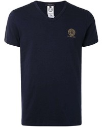 dunkelblaues T-Shirt mit einem V-Ausschnitt von Versace