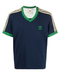 dunkelblaues T-Shirt mit einem V-Ausschnitt von Wales Bonner X Adidas