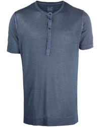 dunkelblaues T-shirt mit einer Knopfleiste von 120% Lino