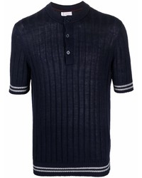 dunkelblaues T-shirt mit einer Knopfleiste von Brunello Cucinelli