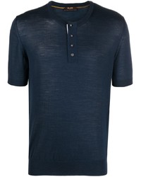 dunkelblaues T-shirt mit einer Knopfleiste von Moorer