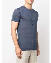 dunkelblaues T-shirt mit einer Knopfleiste von 120% Lino