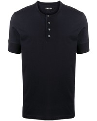 dunkelblaues T-shirt mit einer Knopfleiste von Tom Ford