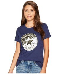 dunkelblaues T-shirt mit Leopardenmuster