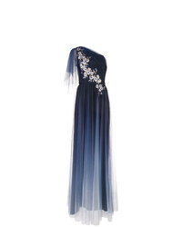 dunkelblaues Tüll Ballkleid mit Blumenmuster von Marchesa Notte