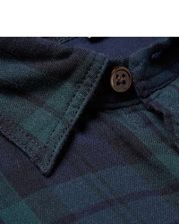 dunkelblaues und grünes Langarmhemd mit Schottenmuster
