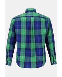 dunkelblaues und grünes Langarmhemd mit Schottenmuster von JP1880