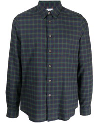 dunkelblaues und grünes Langarmhemd mit Schottenmuster von PS Paul Smith