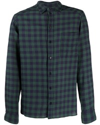 dunkelblaues und grünes Langarmhemd mit Vichy-Muster