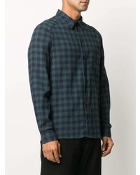 dunkelblaues und grünes Langarmhemd mit Vichy-Muster von Henrik Vibskov