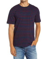 dunkelblaues und rotes horizontal gestreiftes T-Shirt mit einem Rundhalsausschnitt